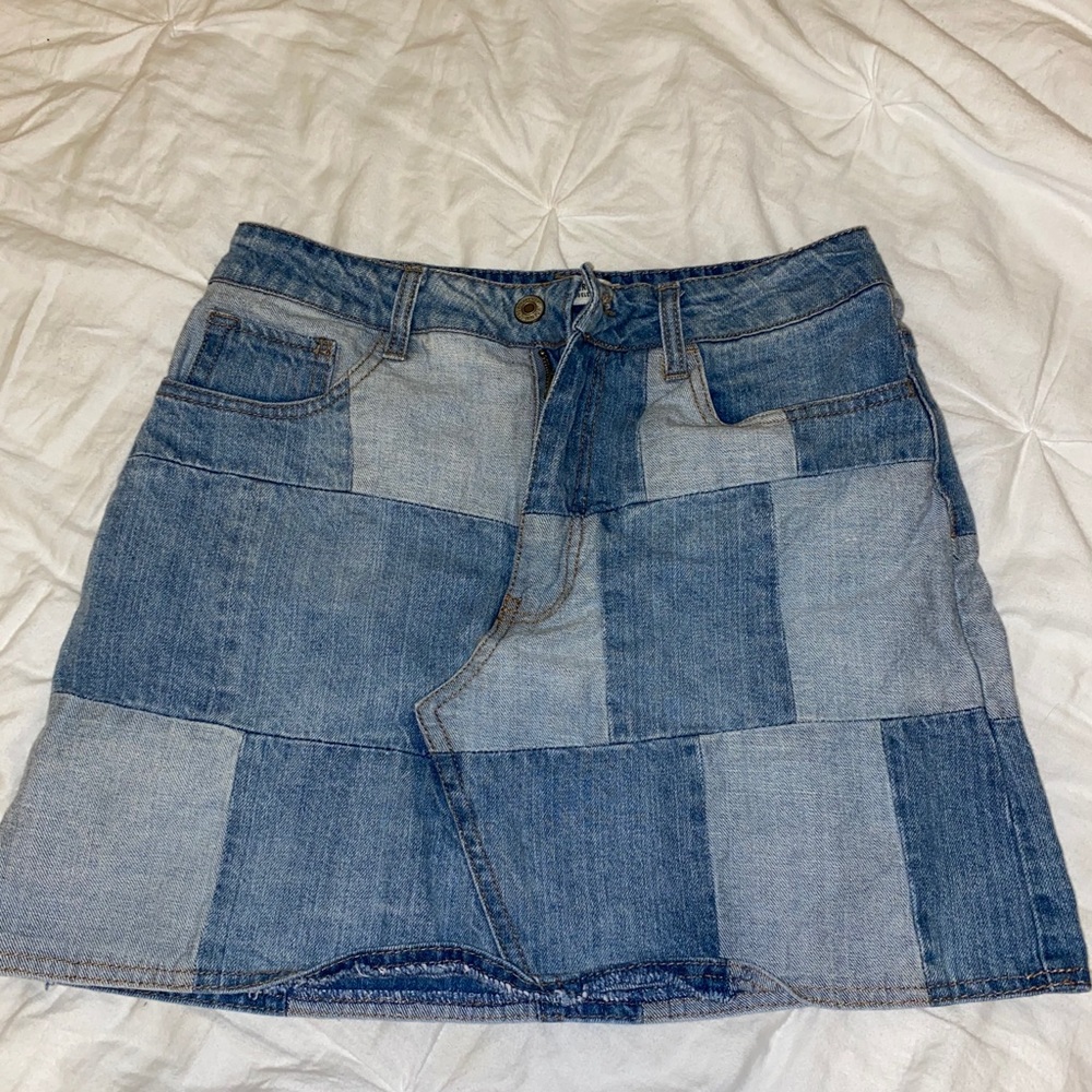 Jean patched skirt